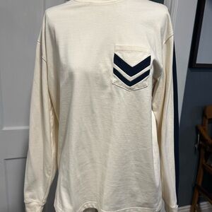 Tory Sport Cream Long Sleeve Shirt with Navy Chevron